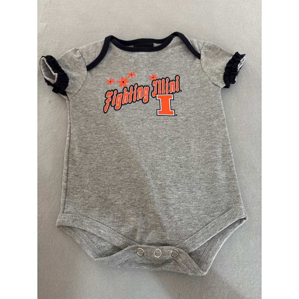 Adidas Fighting Illini Gray Ruffle Sleeve Bodysuit Baby Girls 9-12 Months NCAA